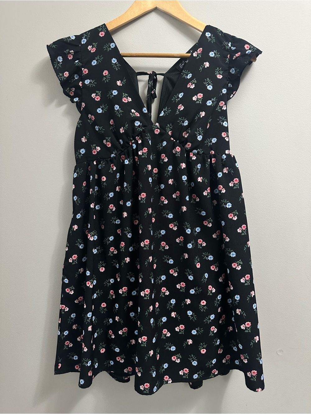 Black Floral Tie-Back Dress with built in shorts
